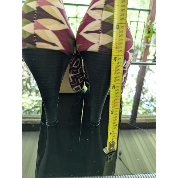 Madden Girl Heels Women's Sz 9 Jacquard Marled Aztec Purple Geometric Peep Toe - Picture 7 of 9